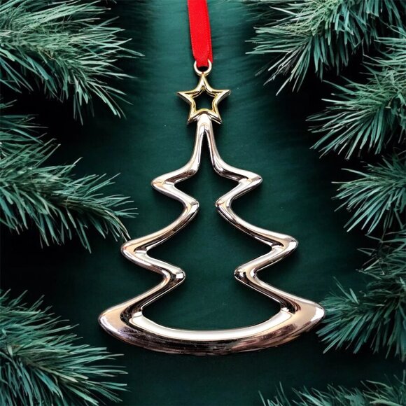 Nambe Other - Nambe Brass Silver Plated Christmas Tree Ornament Gold Plated Star Top Modernist